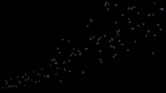 Seamless 4K loop of transparent bubbles gently rising in the air. Moderate, visually balanced amount of bubbles, clean look, alpha channel for easy compositing in motion graphics and VFX.
