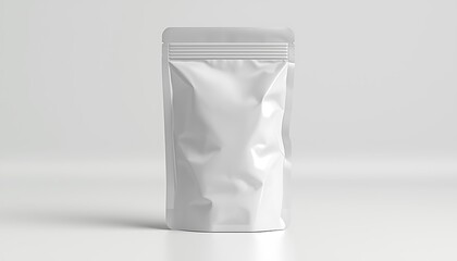 Clean white stand-up pouch with zip lock closure, ideal for product packaging mockups