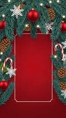 christmas background with red balls and fir branches