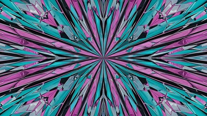 A vibrant psychedelic illustration featuring a bright rainbow fractal pattern and a geometric star burst texture creates a seamless colorful wallpaper design for a digital art backdrop