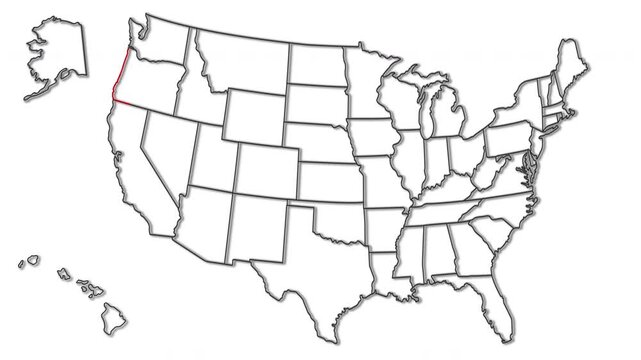 OREGON. State outline on a map. Idea for tourism, informational, and educational content. Animation for websites, apps, and creative design
