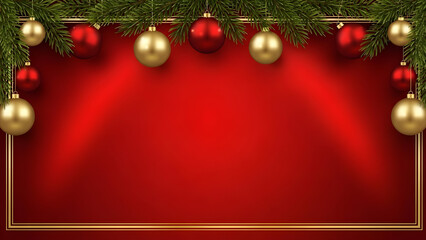 christmas background with red balls and fir branches