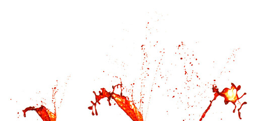 Photograph of collection capturing a dramatic blood splashes on a clean white background. The red liquid forms organic droplets and abstract shapes. Ideal for horror, medical, or artistic use.