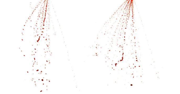Photograph of collection capturing a dramatic blood splashes on a clean white background. The red liquid forms organic droplets and abstract shapes. Ideal for horror, medical, or artistic use. - Powered by Adobe