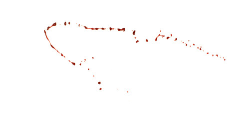 Photograph capturing a dramatic blood splash on a clean white background. The red liquid forms organic droplets and abstract shapes. Ideal for horror, medical, or artistic use.