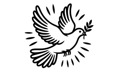 Fototapeta premium Dove of peace. Flying Pigeon bird with olive branch. Hand-drawn symbol of hope, freedom, truce, Holy Spirit, God, clean, peace, faith, divine providence, Pentecost Sunday, wedding. Vector illustration