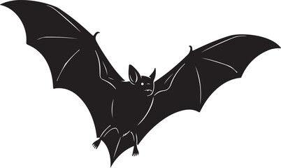 Fototapeta premium A black silhouette of a bat mid flight with wings fully extended