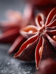 Discovering the beauty of star anise in close-up detail against a blurred background