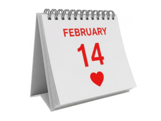 February 14th calendar display isolated on transparent background