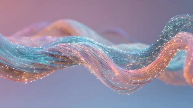 Mesmerizing Abstract Data Wave Flow Visual Experience of Flowing Strands of Light and Color Evoking Tranquility, Wonder, Movement, and Energy