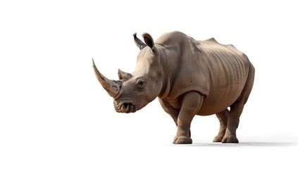 Obraz premium Adult rhinoceros standing in bright sunlight during summer, suitable for nature preservation themes