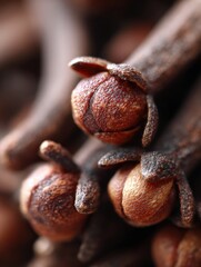 Close-up view of aromatic cloves ready for culinary use and spice blends in various dishes