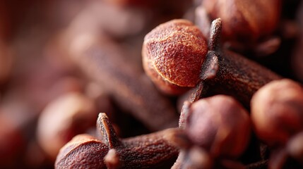 Close-up view of whole cloves on a transparent background showcasing texture and color details