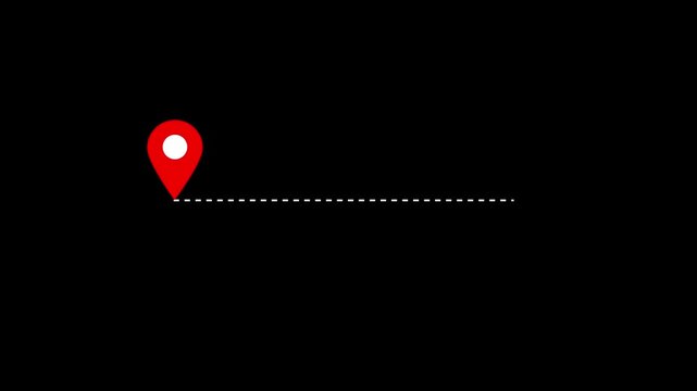 20 km distance from one place to another animation isolated on black background