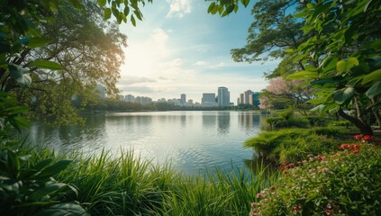 Vachirabenjatas Park featuring lush greenery and water body, highlighting urban park safety and maintenance, World Environment Day