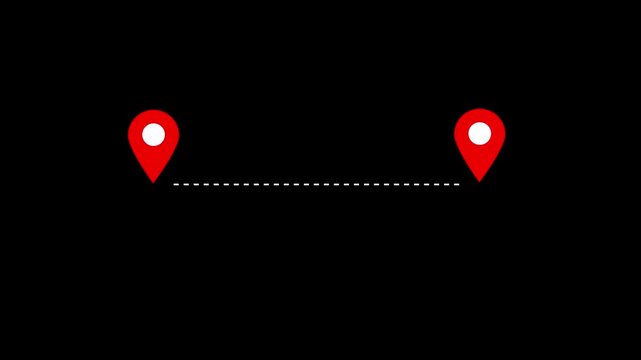 1000 km distance from one place to another animation isolated on black background