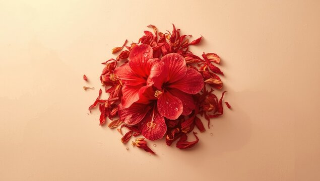 Fresh and dried hibiscus flowers for culinary or medicinal use, highlighting plant-based products