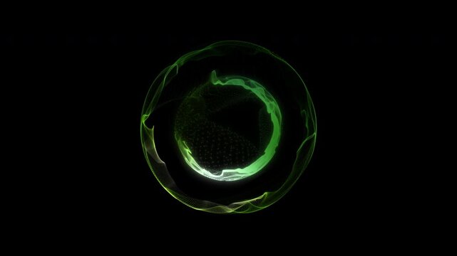 Abstract glowing sphere  rotating on a black background. 3D seamless loop.