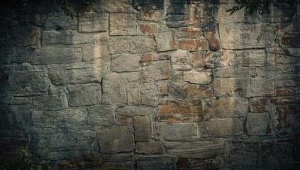 Fototapeta premium Vintage stone wall surface serving as an abstract pattern for background applications in graphic design, emphasizing texture