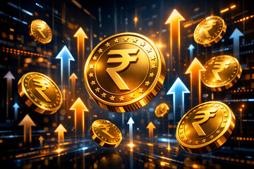 Indian Rupee Coins Rise - Investment & Finance Concept