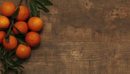 Fresh oranges displayed on a rustic wooden background, natural texture, for food styling or advertising, Earth Day