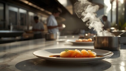 Prepped yellow tail sashimi for a professional catering service, highlighting quality and care