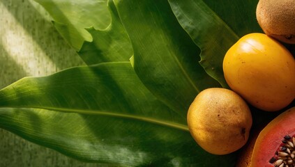 Fresh tropical fruits arranged for a vitamin-packed, natural refreshment in a vibrant display