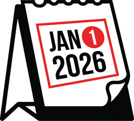 New Year 2026 January 1 Calendar Page Desk Calendar Date Icon Vector Minimalist Design