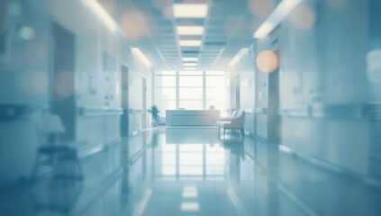 Out-of-focus hospital hallway, highlighting clean design and operational efficiency in medical facilities