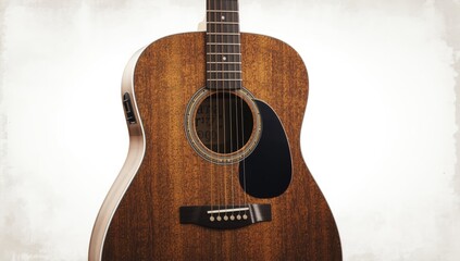 Obraz premium Detailed view of a vintage acoustic guitar with distressed wood surface, suitable for music and art backgrounds