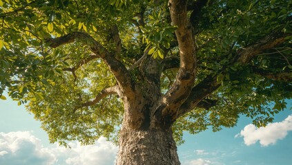 Fototapeta premium Jackfruit tree showing fresh leaf development, highlighting plant renewal, World Environment Day
