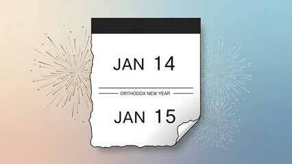 Calendar page with Orthodox New Year dates and fireworks background January