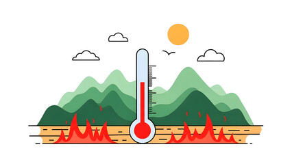 Climate change thermometer mountain heat illustration