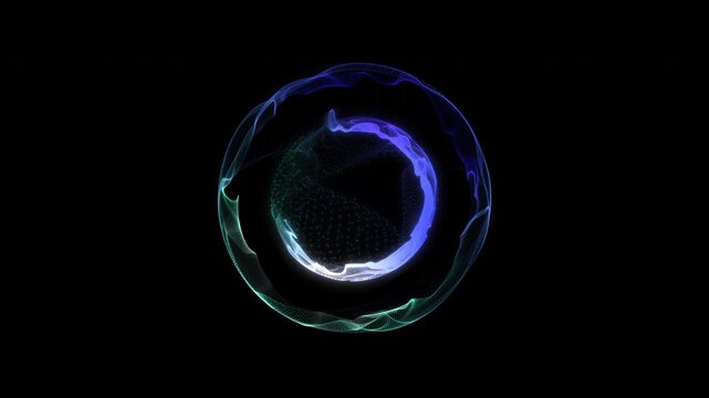 Abstract glowing sphere  rotating on a black background. 3D seamless loop.