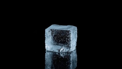 Pure ice fragment with reflective surface on dark backdrop, suitable for visual branding or artistic layout, Earth Day