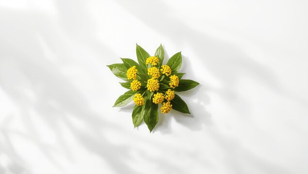 Set of Tansy leaves and flowers from a medicinal herb, isolated on white background for botanical study