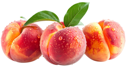 Fresh peach isolated on transparent background, high-quality PNG with soft fuzzy skin and juicy texture, perfect for fruit designs, beverages, desserts, and healthy food visuals.