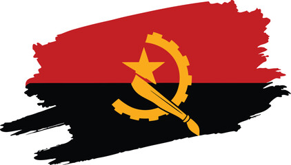 angola flag with red black brush strokes and yellow emblem