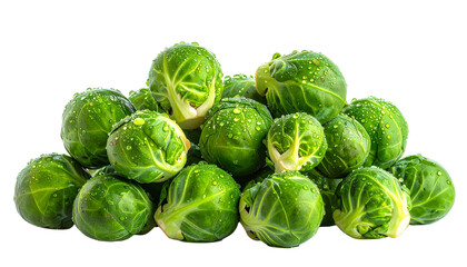 Fototapeta premium Fresh brussels sprouts isolated on transparent background, high-quality PNG with green leafy texture, perfect for healthy food designs, cooking, agriculture, and nutrition visuals.