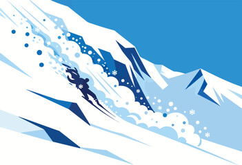 Fototapeta premium A lone skier navigates a steep mountain slope amidst a flurry of snow and ice