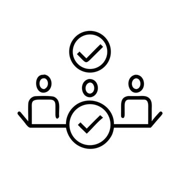 Team Project Verification Icon - Collaborative Business Approval Outline Symbol