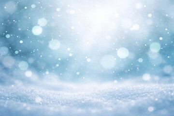 Fototapeta premium Winter snow background with falling snowflakes and bokeh lights