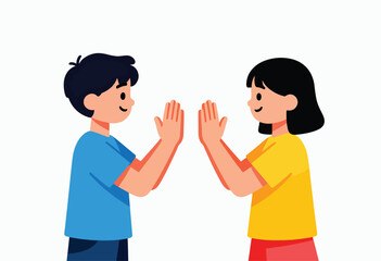 Two children with smiling faces, hands raised in a high five gesture