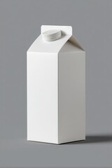 A plain white milk carton stands against a gray background, emphasizing its minimalist design and simplicity. Milk carton mockup