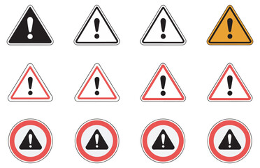 Exclamation mark warning symbol hazard alert danger caution signs vector icons