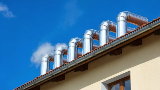 Medium shot capturing a detailed view of ventilation pipes designed to channel and disperse septic gases safely outdoors