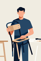 Man holding a wooden chair assembly