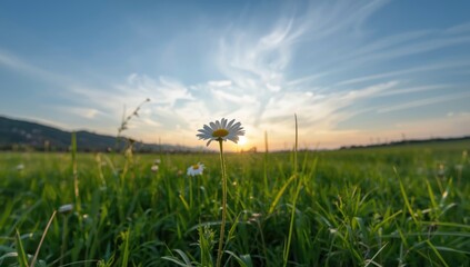 Close-up of a daisy flower from an upward angle, highlighting petal details and plant health, used for botanical studies