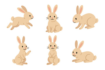 Cute cartoon rabbits in various poses: playful and adorable bunny characters