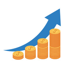Economic Growth Arrow With Stacked Coins